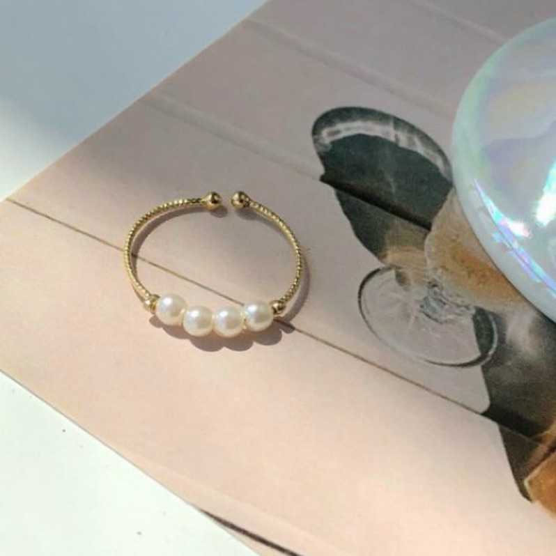 韓國小眾🇰🇷簡約百搭。復古手工繞線設計感淡水珍珠個性戒指 串珠戒指 飾品