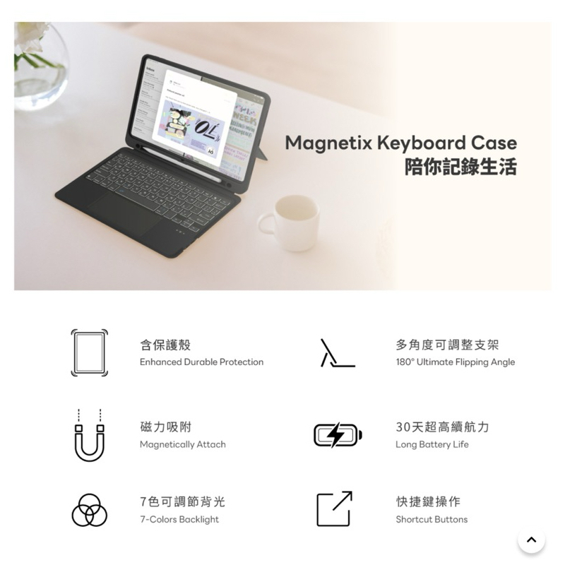 特價售eiP Magnetix 防摔磁吸可拆式(iPad Air/Pro11”/10 代, 藍牙無線鍵盤保護殼，免運費