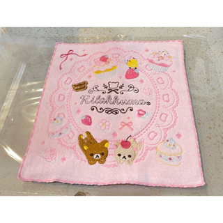 日本帶回拉拉熊刺繡方巾手帕現貨粉色