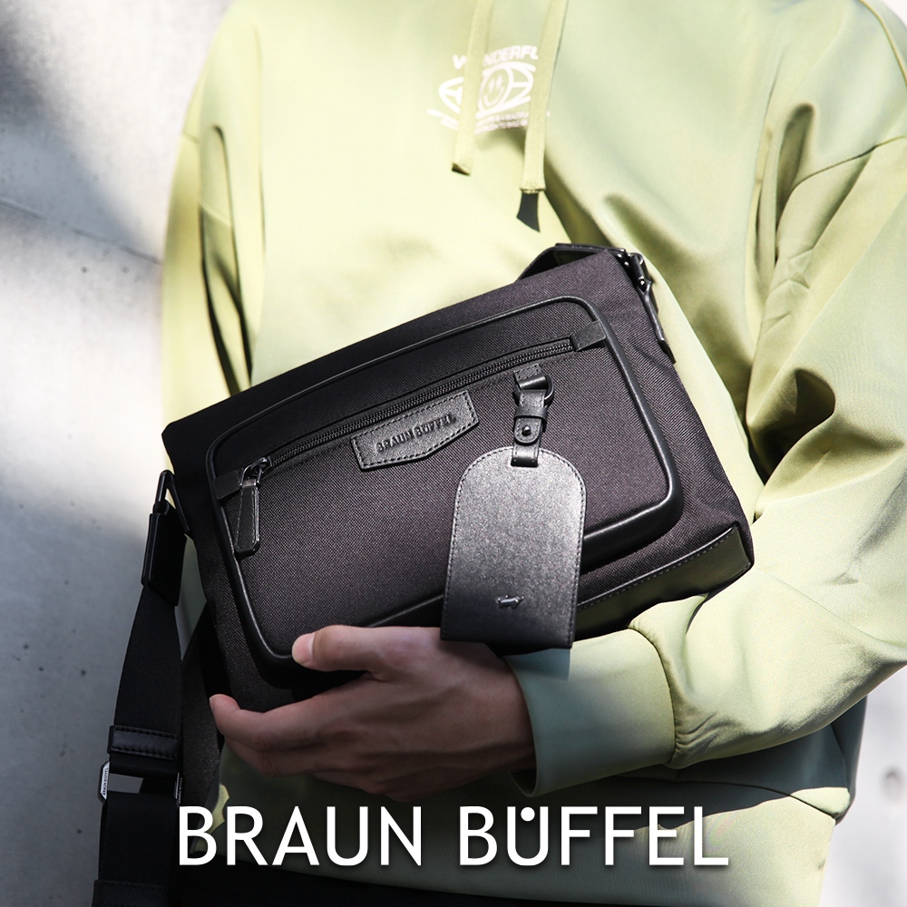 【BRAUN BUFFEL 德國小金牛】台灣總代理 吉普 橫式斜背包-黑色/BF535-62-BK