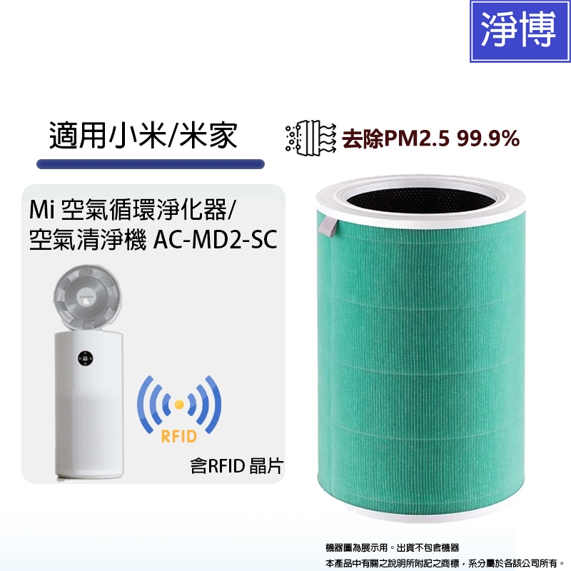 適用小米/米家/Mi空氣循環淨化器/空氣清淨機AC-MD2-SC替換用除臭除甲醛2合1活性碳HEPA濾網濾芯含RFID