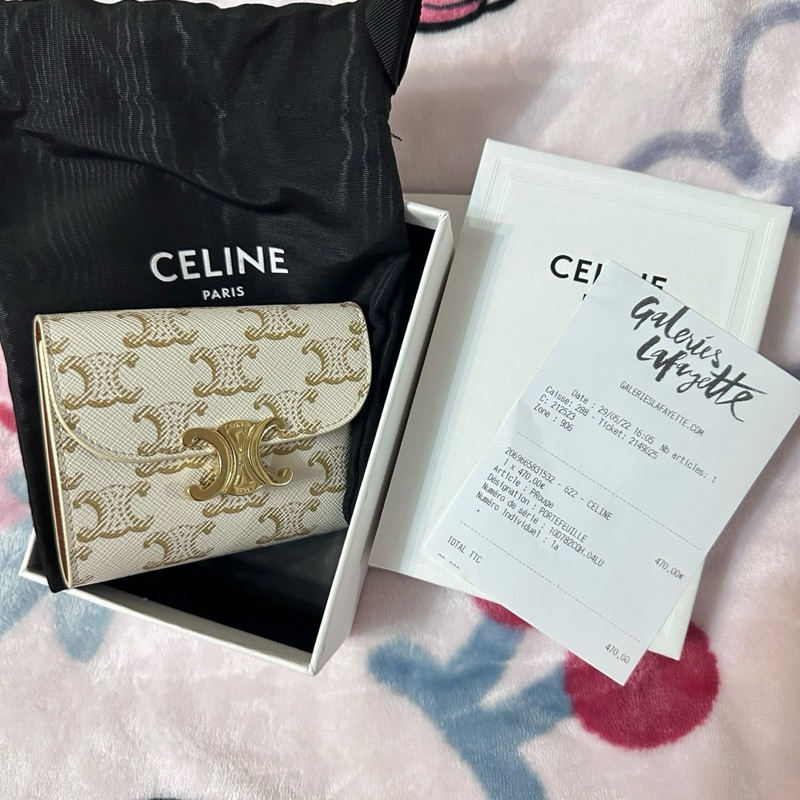 celine Celine 三折短夾 老花白短夾 二手