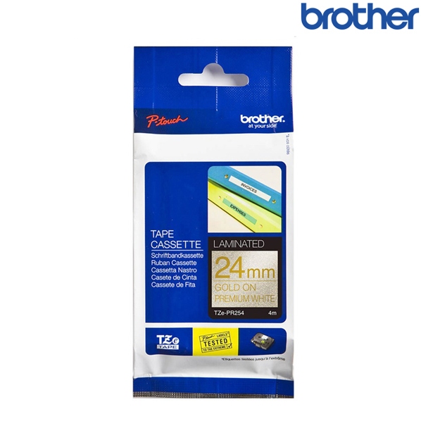 Brother兄弟 TZe-PR254 華麗白底金字 標籤帶 華麗護貝系列 (寬度24mm) 標籤貼紙 色帶