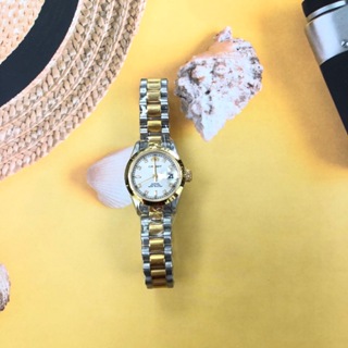 ORIENT東方錶 女 半金白面鑽錶 石英腕錶 (SE74F18S)