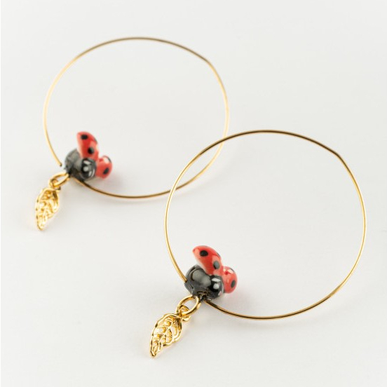 Nach Bijoux 法國手工 瓢蟲金葉子針式耳環 紅黑色 J519《艾蜜莉在巴黎》同款耳環