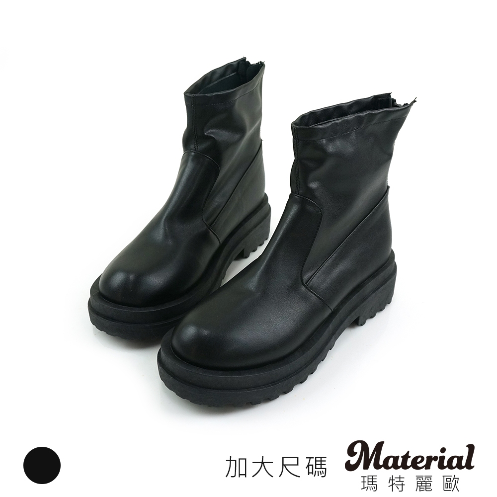 Material瑪特麗歐 短靴 MIT加大尺碼帥氣拉鍊厚底短靴 TG1861
