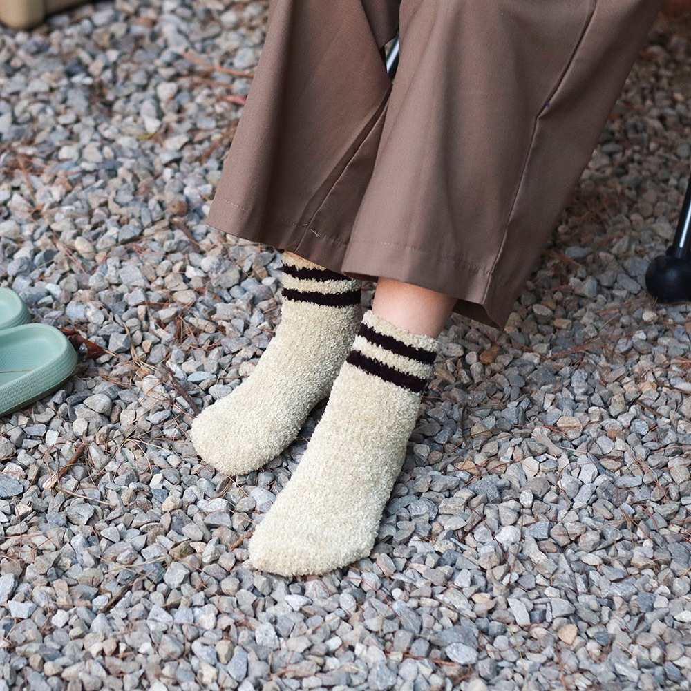 【WAJI】羽絨保暖襪-條紋款 露營 絨毛襪 珊瑚絨 羽絨襪 多色 保暖好看 絨毛 珊瑚絨 寒流 居家 戶外 台灣製造