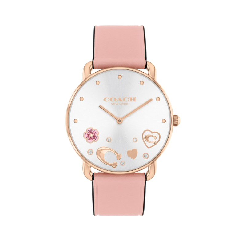 COACH 玫瑰金圓形（公司貨）CO14504295 造型白面粉紅皮帶女錶