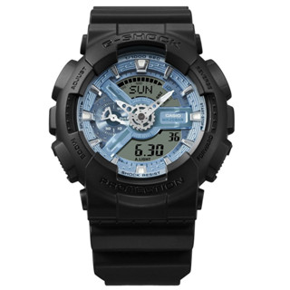 CASIO卡西歐 G-SHOCK 經典酷黑 獨特百搭 耀眼冰藍 人氣雙顯 GA-110CD-1A2