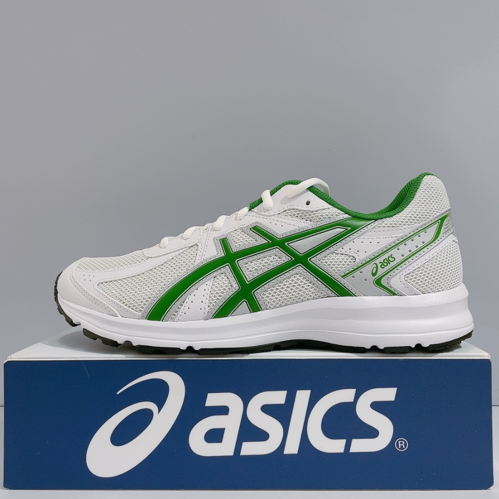 ASICS JOG 100S 男生 白綠色 復古 支撐 運動 慢跑鞋 1201A896-100