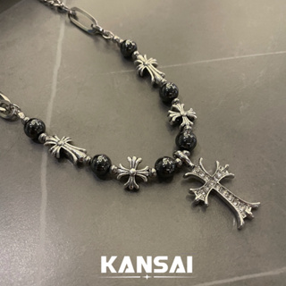 KANSAI 十字架珍珠拼接鈦鋼項鍊男小眾嘻哈甜酷女鎖骨鏈設計感衛衣鏈