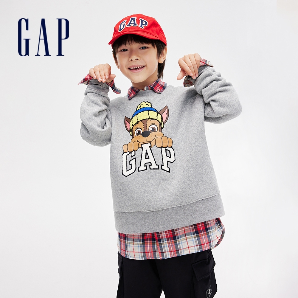 Gap 男童裝 Gap x 汪汪隊立大功聯名 Logo印花刷毛圓領大學T-灰色(847289)