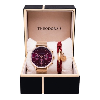 【THEODORA'S】手錶手鍊1+1禮盒-女款 Apollo 手錶 三眼酒紅【希奧朵拉】