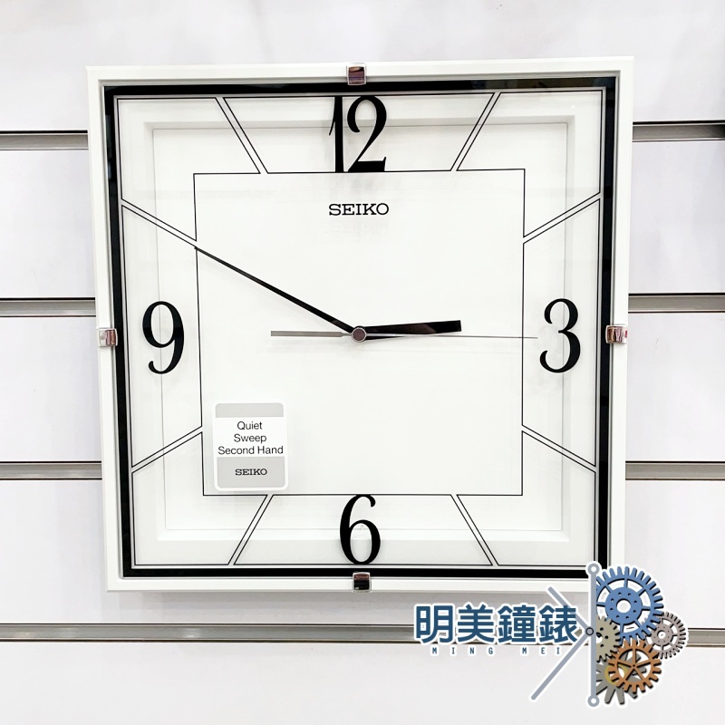 精工SEIKO/QXA821W/滑動式秒針靜音典雅方形掛鐘/時鐘/明美鐘錶眼鏡