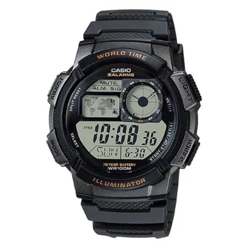 【CASIO 卡西歐】 世界地圖時區電子錶AE-1000W-1A 45mm 現代鐘錶