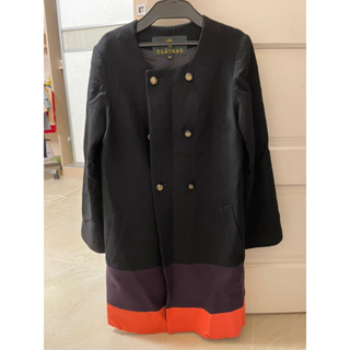 日本品牌 CLATHAS 山茶花 - 羊毛混紡黑色拼色外套大衣