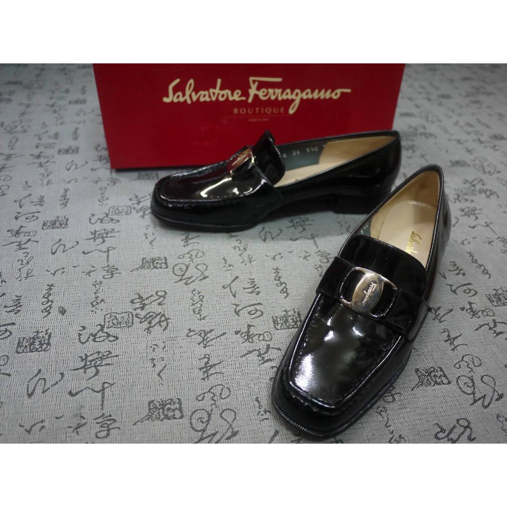 義大利製 Salvatore Ferragamo 漆皮粗跟鞋 USA 5.5 C EUR 35 JPN 22.5合併兩件