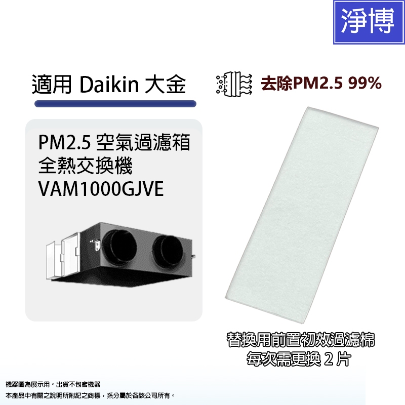適用Daikin 大金 PM2.5 空氣過濾箱 / 全熱交換機 VAM1000GJVE替換用前置初效過濾棉濾網