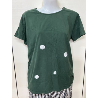 二 moss club二手女生上衣 短袖 女生衣服 芥末黃 綠色 點點