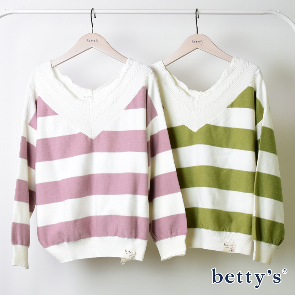 betty’s貝蒂思(15)造型V領寬條紋針織上衣(共二色)