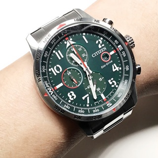 ⏰ACE愛時⏰CITIZEN 星辰 Eco Drive CA0791-81X 三眼計時 綠面 不鏽鋼光動能腕錶 43mm