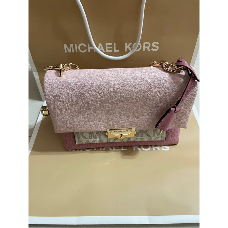 Michael Kors Cece 中款 Medium Leather MK包 粉色款 老花 logo 鍊帶包