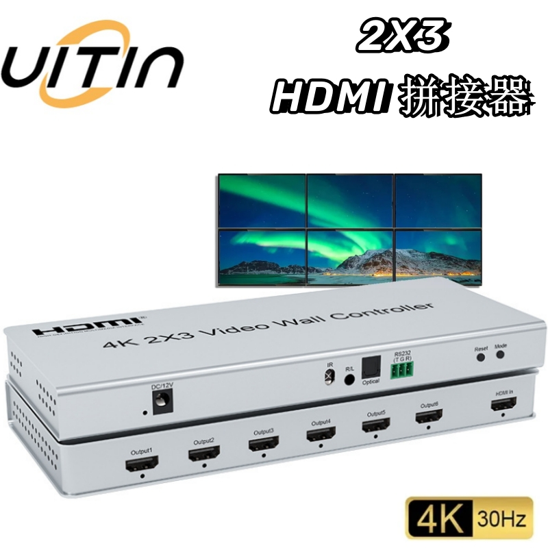 4K 2x3 HDMI 電視牆拼接器控制器 1進6出九個螢幕拼接控制器  2x2 2x1 1x2 3x2多視訊螢幕處理器