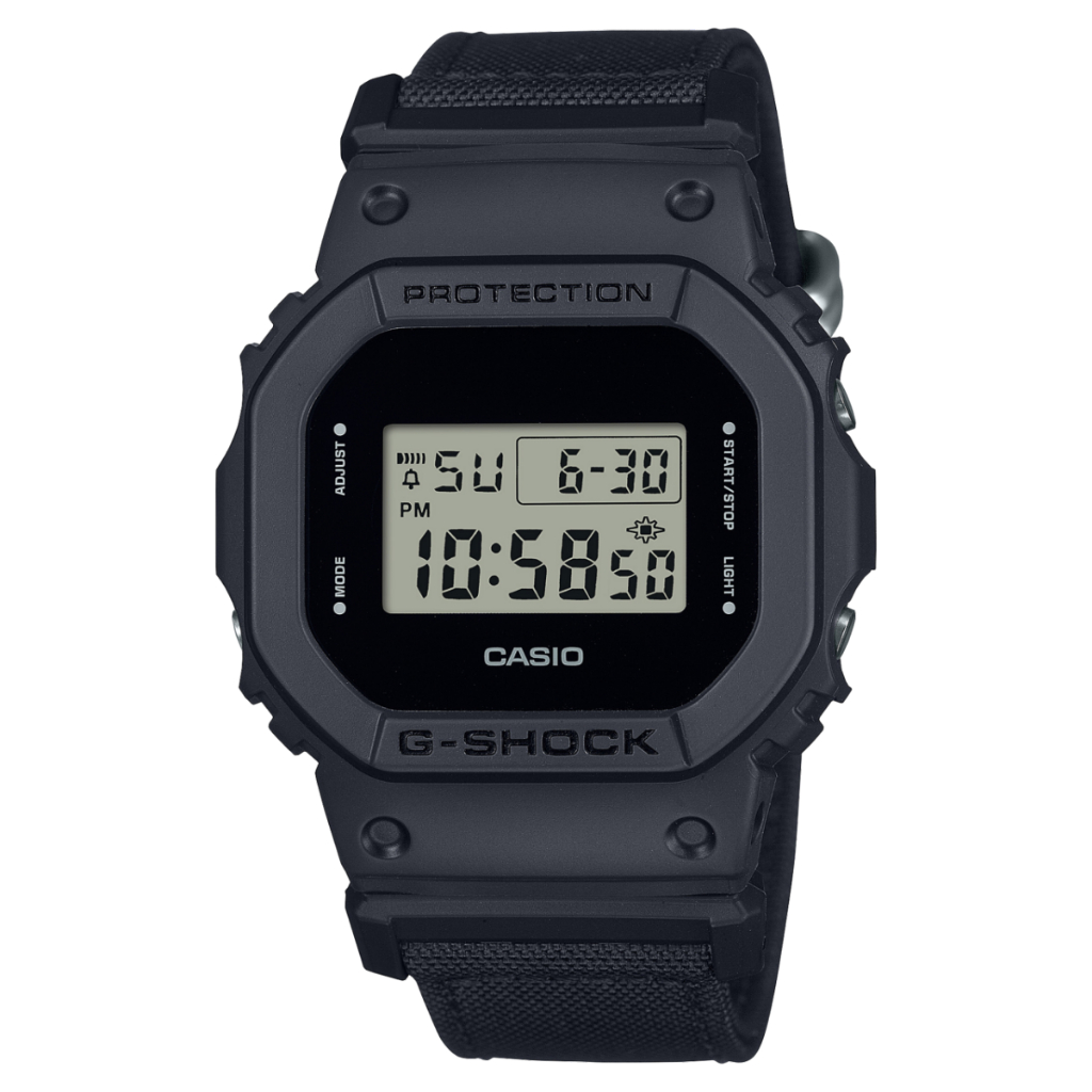 CASIO酷黑方型 數位 帆布錶帶DW-5600BCE-1