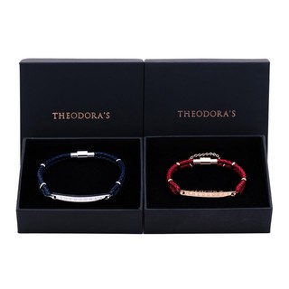 【THEODORA'S】情侶手環/手鍊-真皮編織磁吸手環 女款紅&男款銀藍 情侶對飾【希奧朵拉】