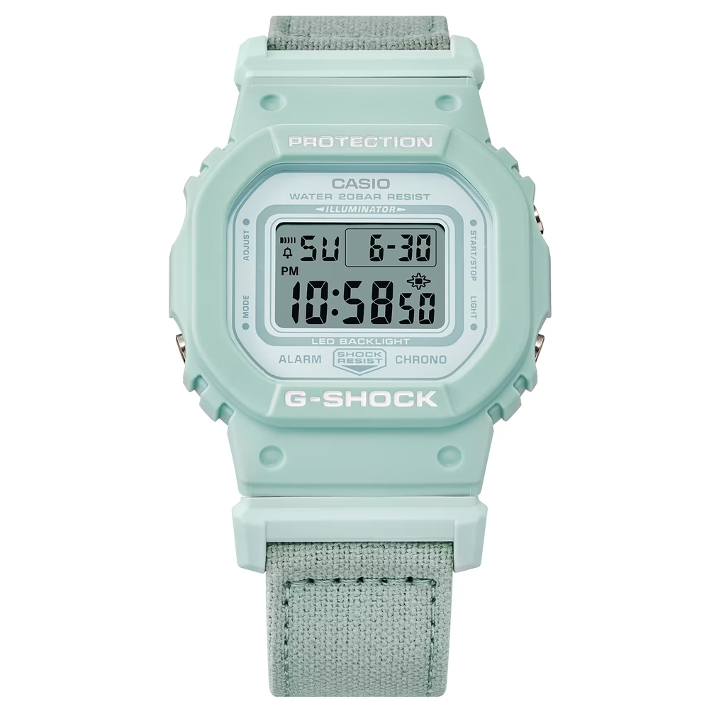 CASIO 卡西歐 G-SHOCK 纖薄精巧  湖水綠 經典方型布質錶 GMD-S5600CT-3