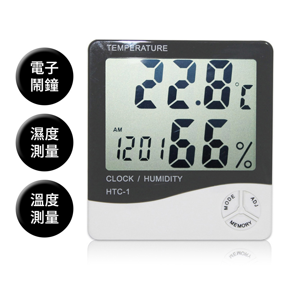 大螢幕室內溫度濕度計帶電子鬧鐘 桌上型 時鐘