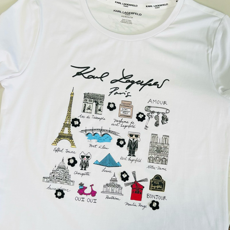 美國正品Karl lagerfeld 老佛爺卡爾拉格斐 巴黎景點圖案短T WHIMSY PARIS TEE