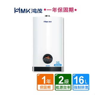 【HMK 鴻茂】智能恆溫強制排氣瓦斯熱水器16公升H-1601不含安裝(贈熱水器抑垢器TPR-SEF17)