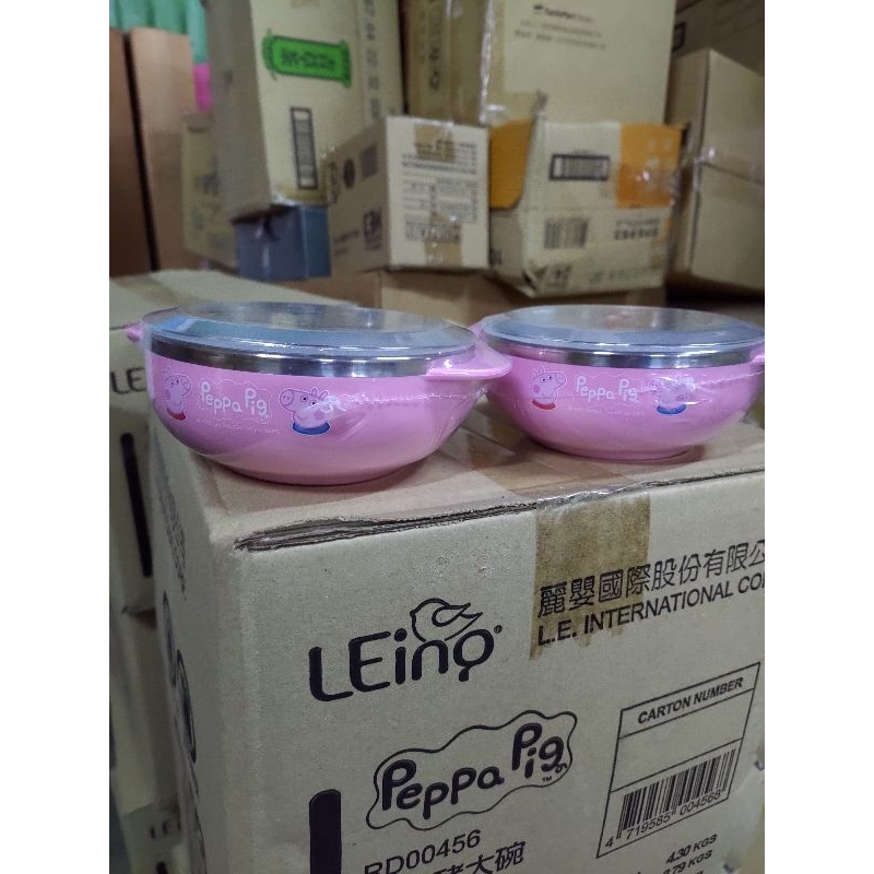 正版韓國製Peppa Pig 粉紅豬小妹 佩佩豬 304不繡鋼碗400ml 附透明蓋 家人 粉
