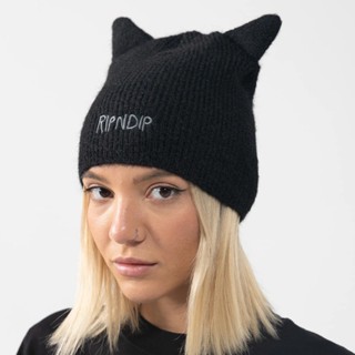 RIPNDIP KITTY EARS MOHAIR BEANIE 黑色 貓耳朵 毛帽 中指猫 台灣總代理-ALL