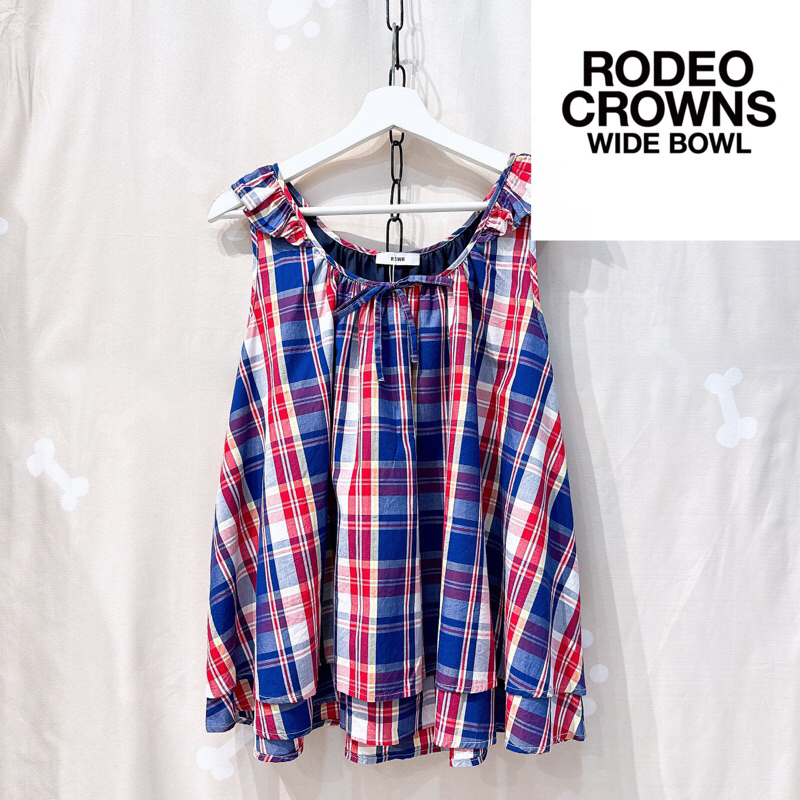便宜到很蝦👍全新RODEO CROWNS WIDE BOWL紅藍格紋雙層寬擺荷花滾邊無袖上衣🎀🎀百褶裙 洋裝 針織 專櫃