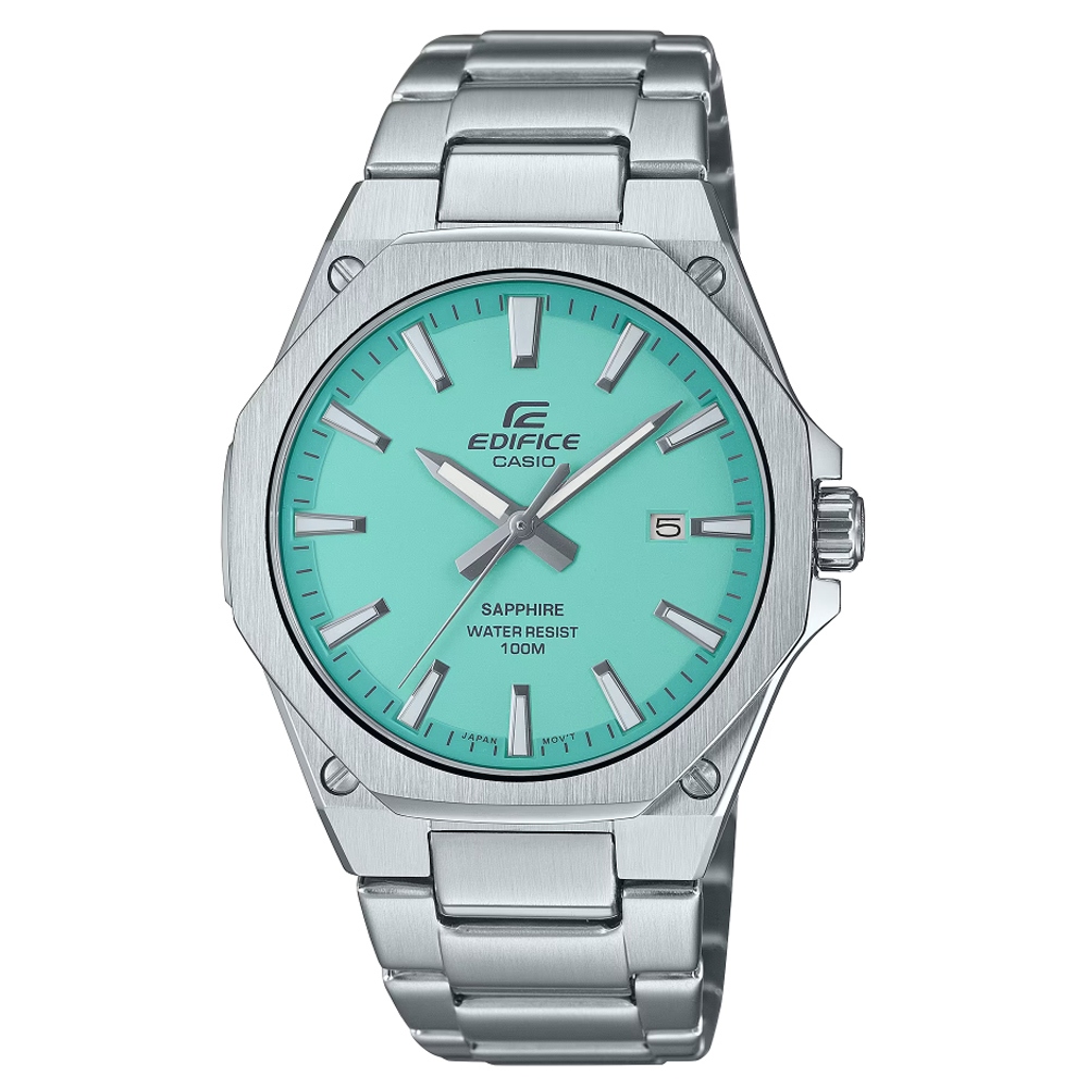 CASIO 卡西歐(EFR-S108D-2BV) EDIFICE 輕薄錶殼系列 水晶玻璃八角形潮男腕錶-水藍