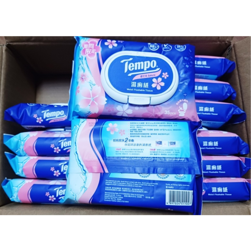 Tempo 得寶 櫻花限量版 濕廁紙 35抽/包 共12包(如照片) 濕式衛生紙