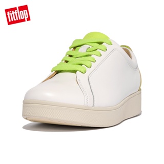 【FitFlop】RALLY NEON POP LEATHER SNEAKERS螢光撞色繫帶休閒鞋-女(都會白/螢光黃)