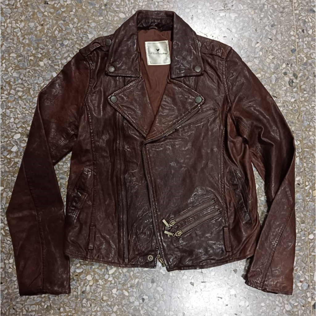 韓國製9成新🐏義大利羊皮 Genuine Leather Jacket 流行設計款式 二手皮衣外套，真皮皮衣 騎士夾克