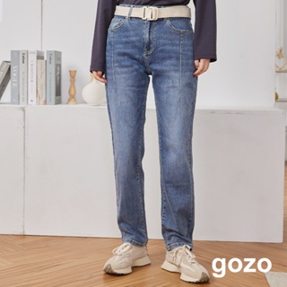 【gozo】立體車線刷白小男友牛仔褲(藍色_S/M/L) | 牛仔 修身 休閒