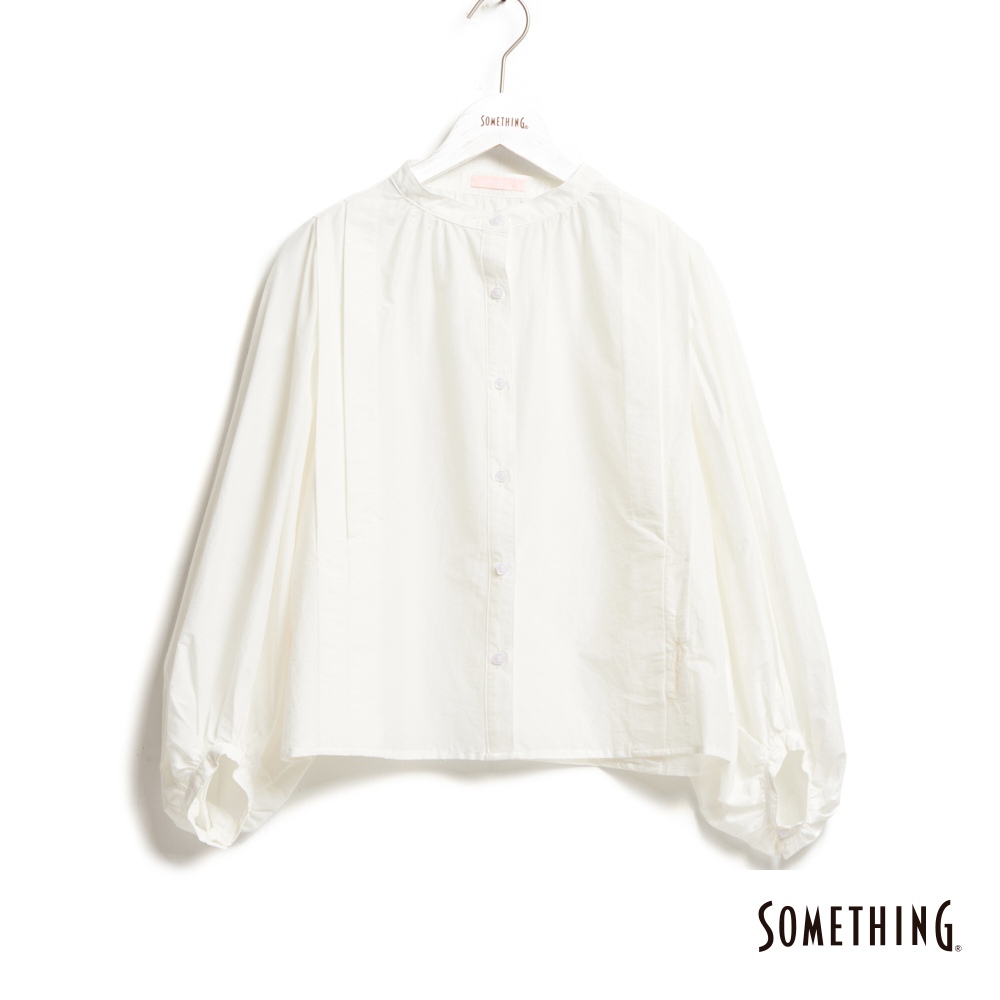 SOMETHING 泡泡袖造型長袖襯衫(白色)-女款