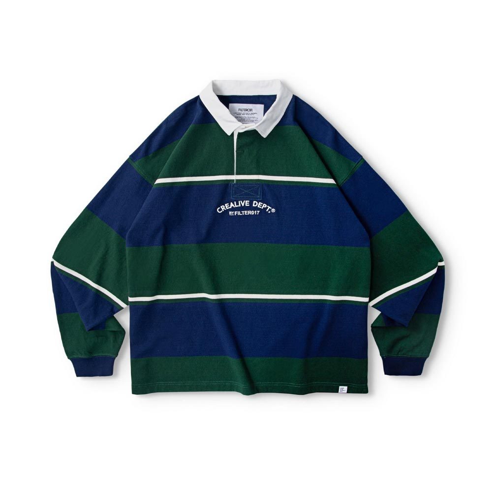 Filter017 Stripe Rugby Shirt 藍綠 長袖 條紋英式橄欖球衫 男女款 H6761【新竹皇家】