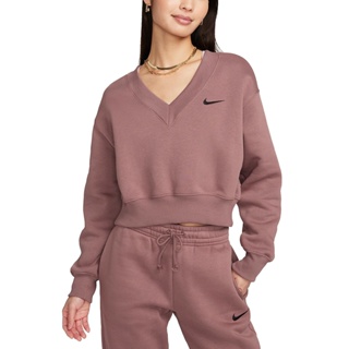 NIKE 女 AS W NSW PHNX FLC CROP VNECK 長袖上衣 - FN3652208