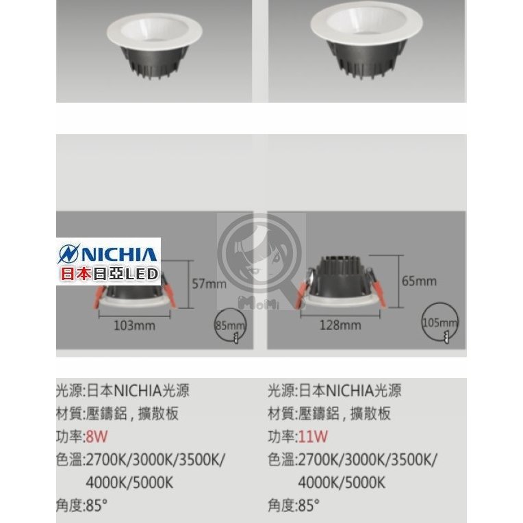 RA95日本NICHIA 孔10.5cm 8.5cm 防眩光崁燈內縮極深凹12W可改可調光☀MoMi高亮度LED台灣製☀