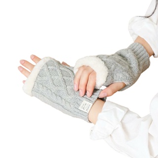 《JAB》日本AUBE 毛茸茸針織素色內刷毛露指手套 日本進口 保暖手套 騎車 打字 保暖 女王節