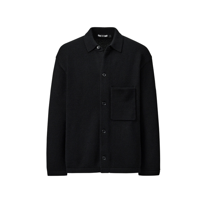 日本 Uniqlo U 羊毛 針織 寬版 襯衫式外套 黑色 M 號