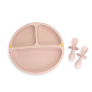 ORIBEL 寶寶學習餐具 餐盤叉匙組 莫蘭迪粉