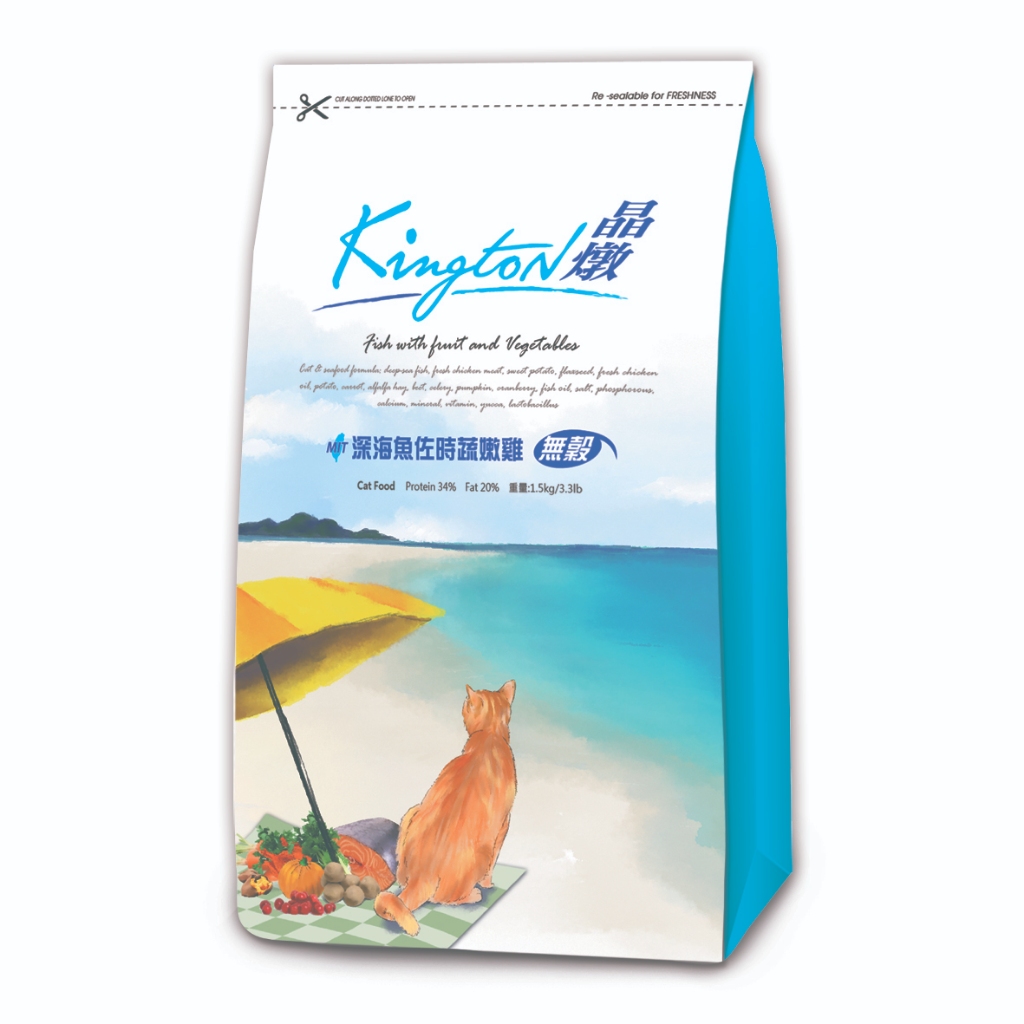 【KINGTON 晶燉】深海魚佐食蔬嫩雞15KG 貓飼料