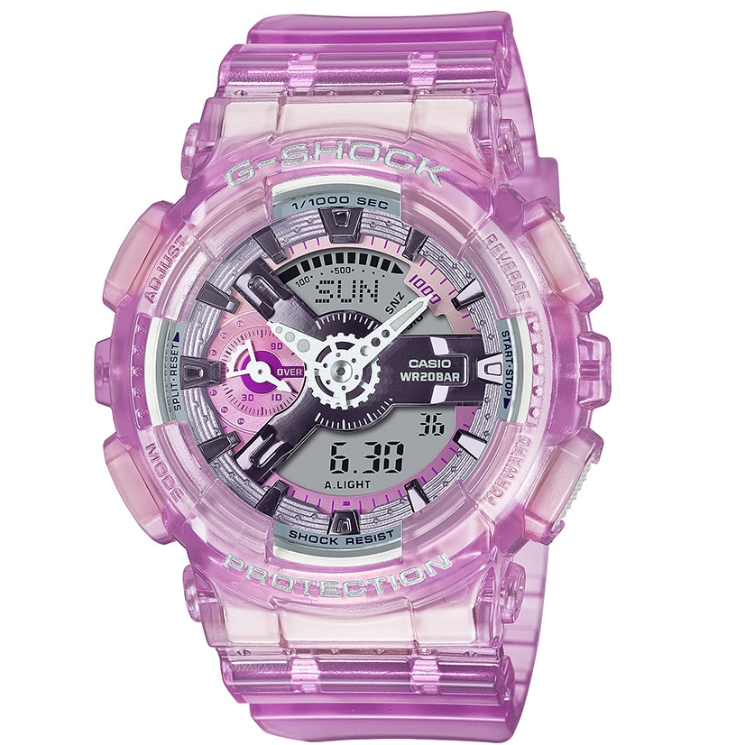 CASIO卡西歐 G-SHOCK 晶透幻彩 虛擬世界  半透明 人氣雙顯 GMA-S110VW-4A_45.9m